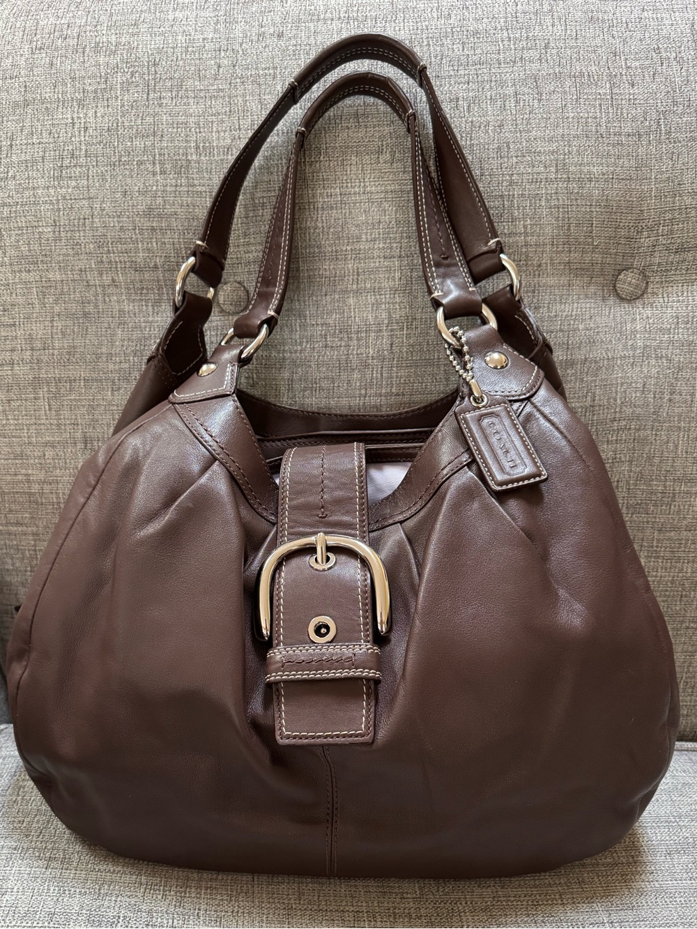 Coach Lynn Soho Multi Compartment Leather Slouchy Brown Hobo Boho Shoulder Bag